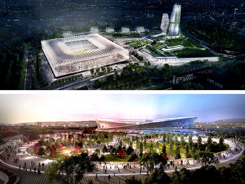 San Siro new stadium architecture design by Populous (above) and Manica (below)