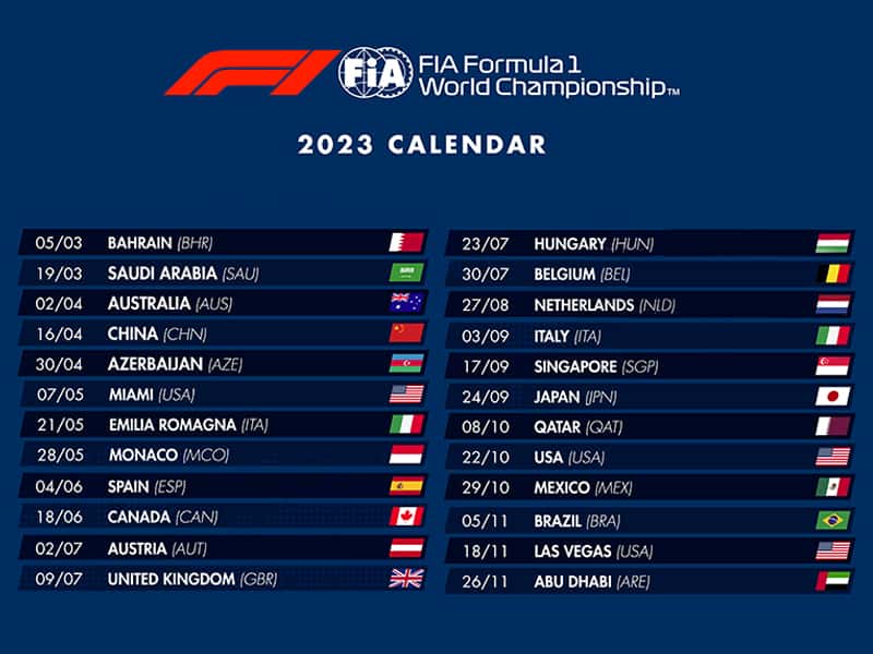 F1 announced 2023 calendar