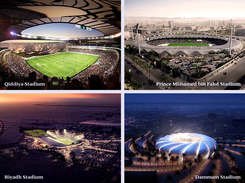 Saudi Arabia new stadium in Dammam and new Riyadh Stadium and Qiddiya Stadium